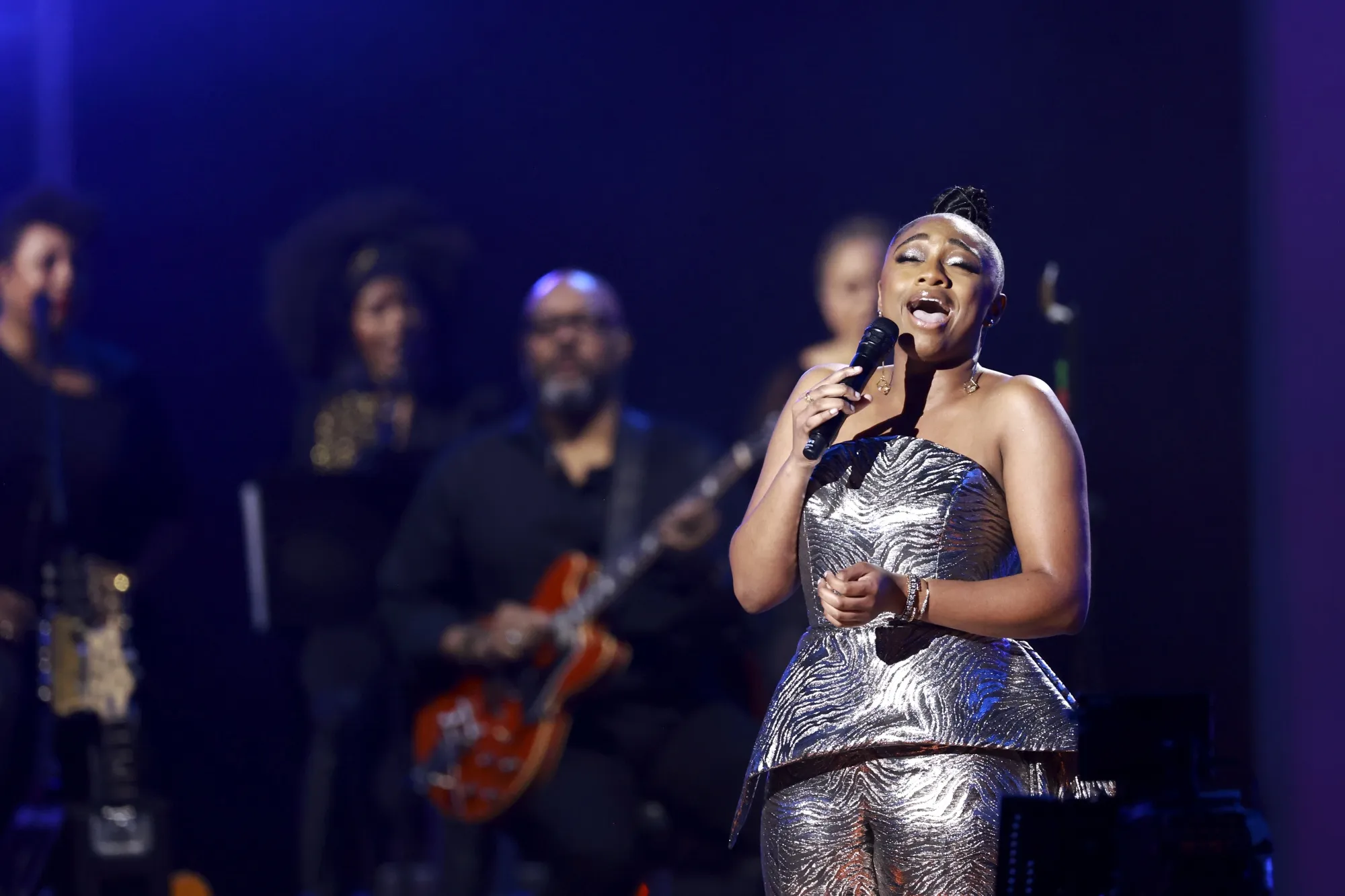 Samara Joy performs at the Los Angeles Convention Center on Feb. 3, 2023.