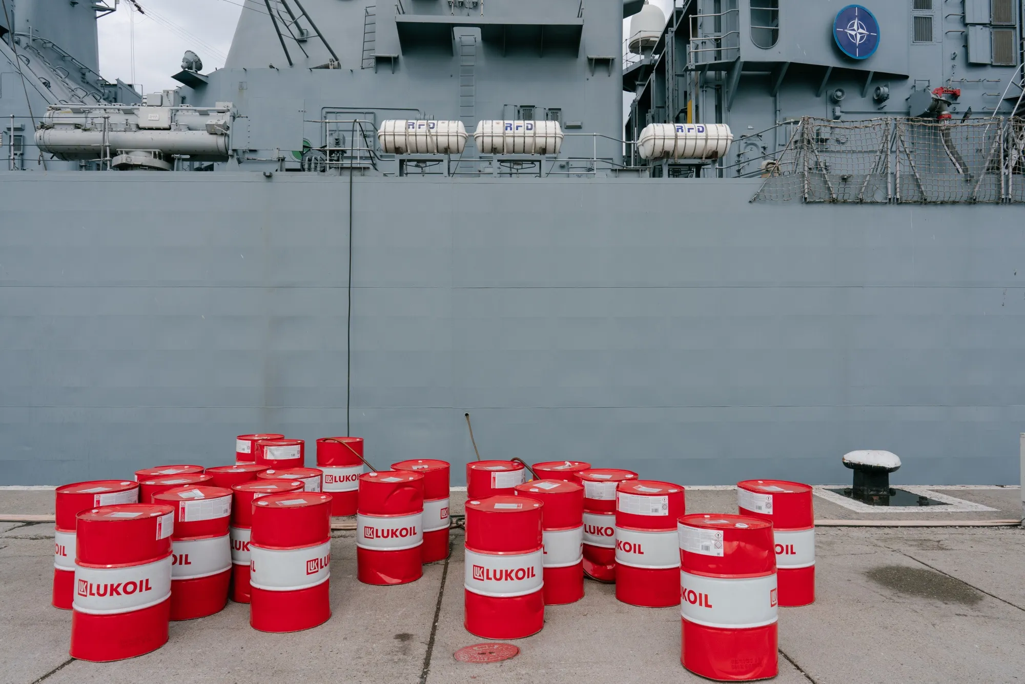 Lukoil PJSC branded fuel barrels&nbsp;at the Port of Constanta, Romania.