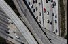 Vehicles move along the Interstate 405 freeway during rush hour in Los Angeles, California.
