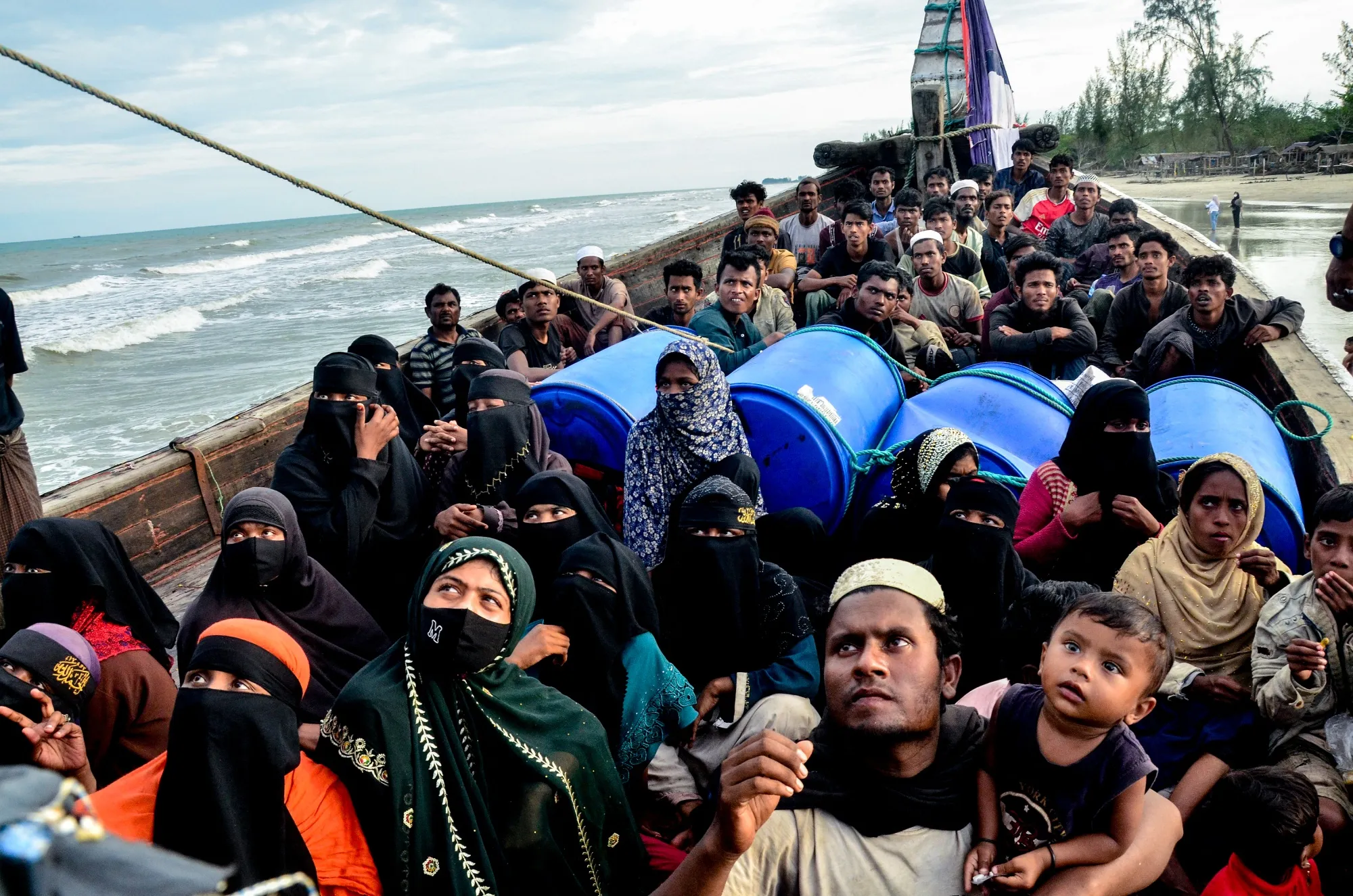 Rohingya refugees in Indonesia's Aceh province in 2025.