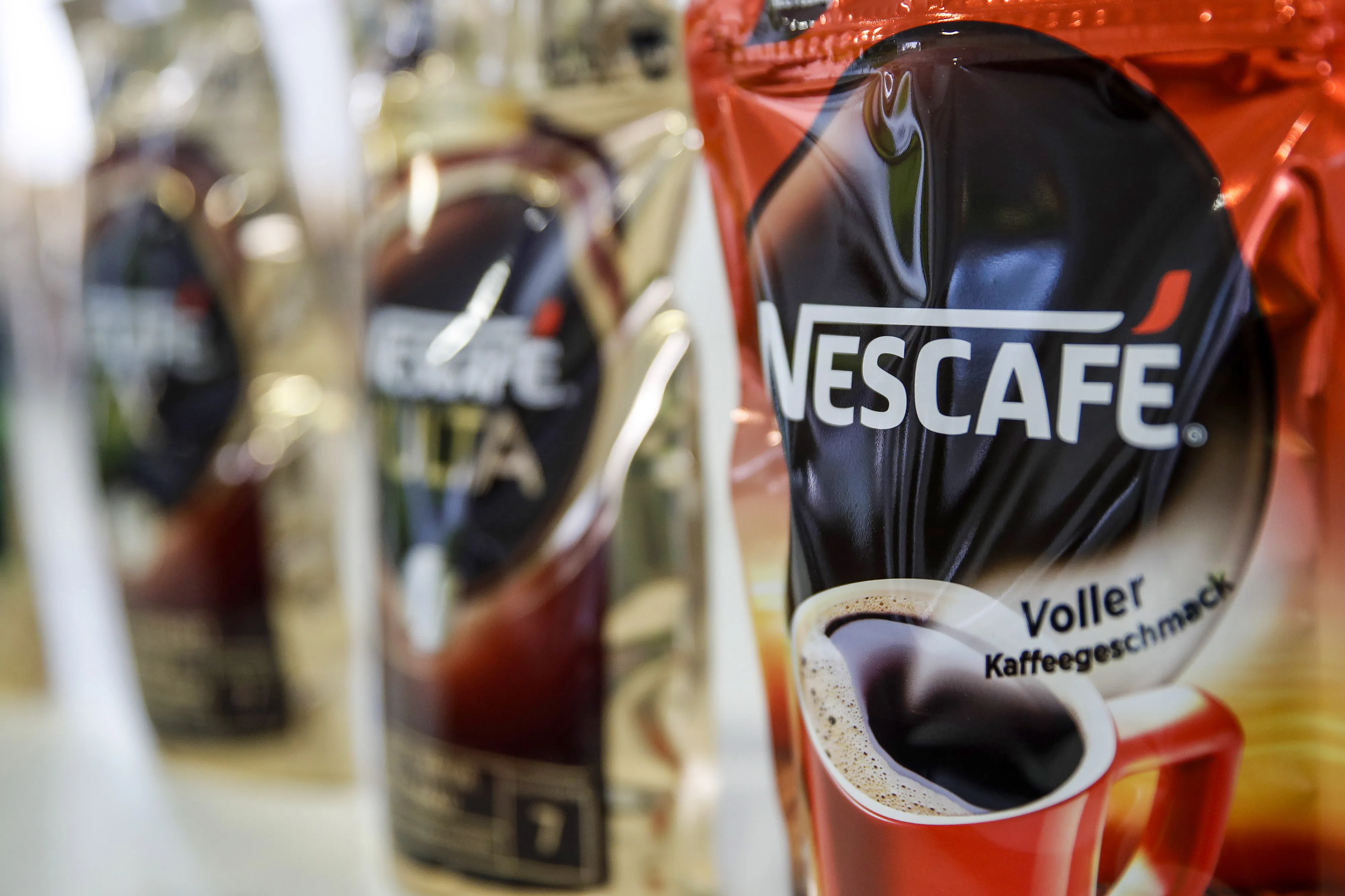 A bag of Nescafe instant coffee at Nestle SA's Nescafe plant in Orbe, Switzerland.