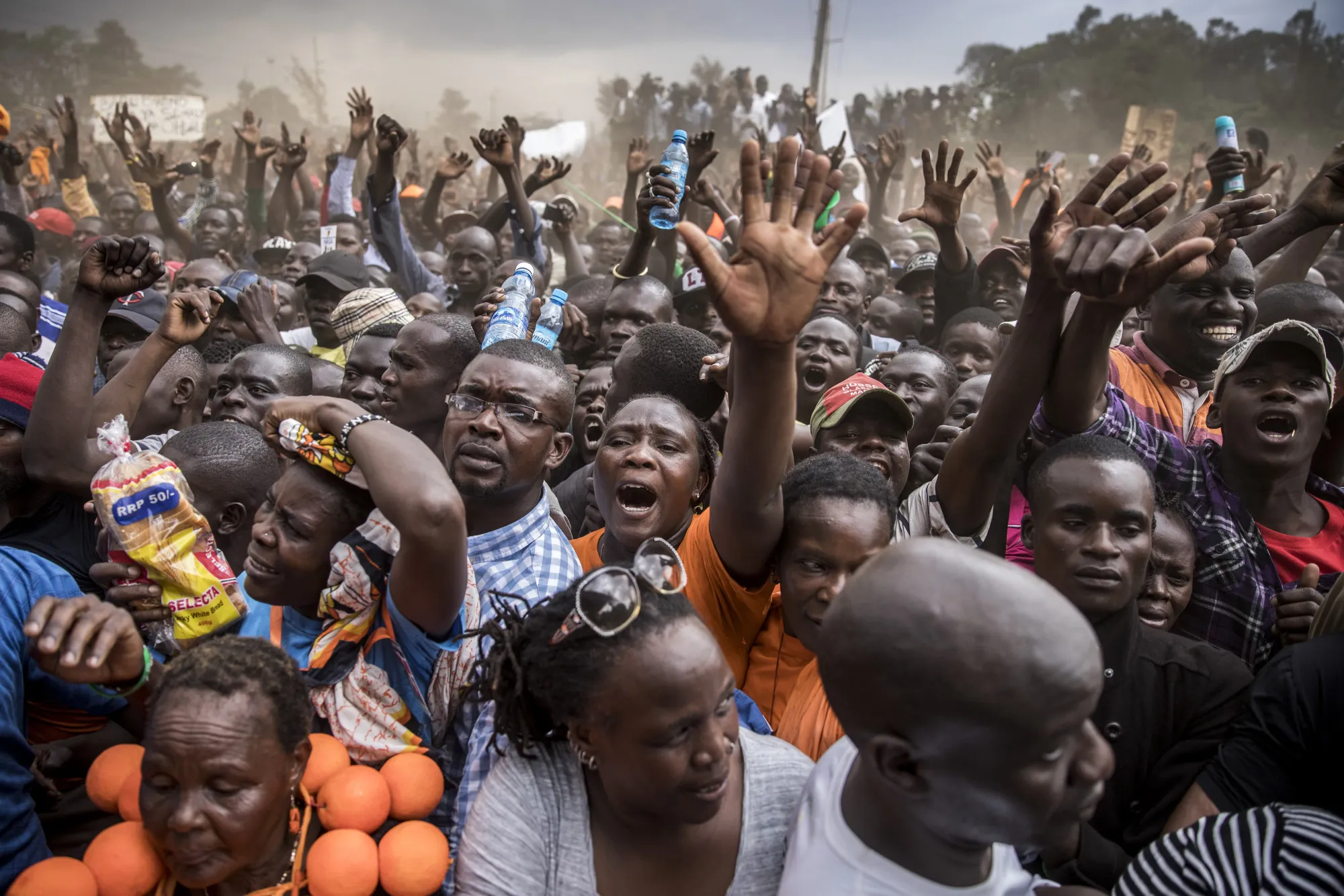 Supporters react during a speech by opposition leader Raila Odinga in Nairobi on Oct. 18, 2017