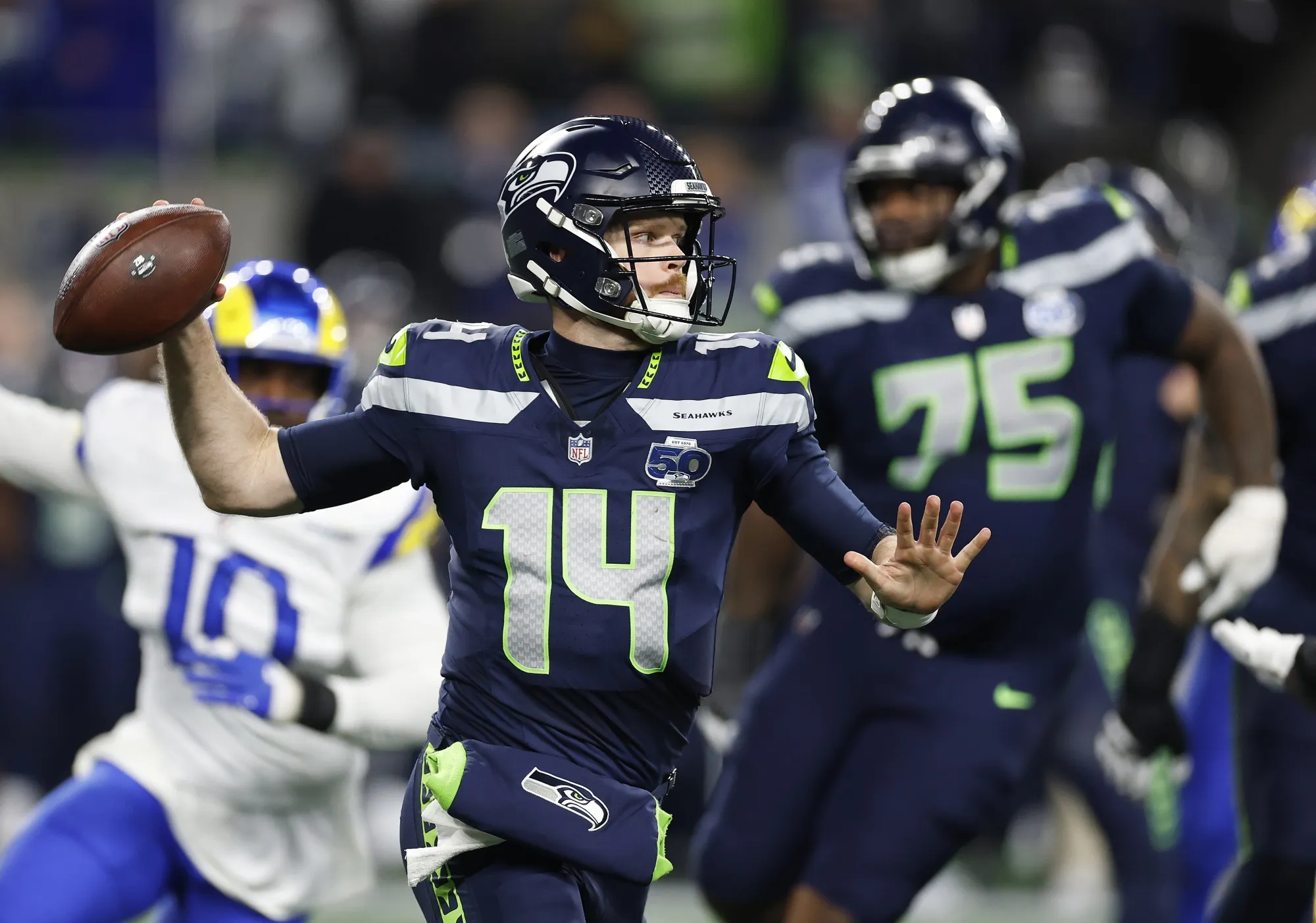The Seattle Seahawks play the Los Angeles Rams in the NFC Championship game at Lumen Field on Jan. 25.