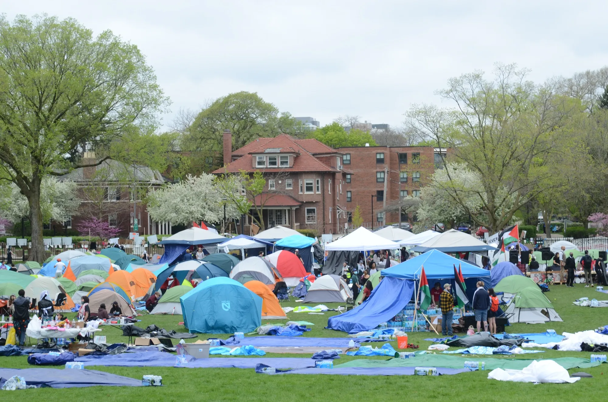 Ppro-Palestinian protesters&nbsp;camp outside Northwestern University&nbsp;in Evanston, Illinois, on April 27.