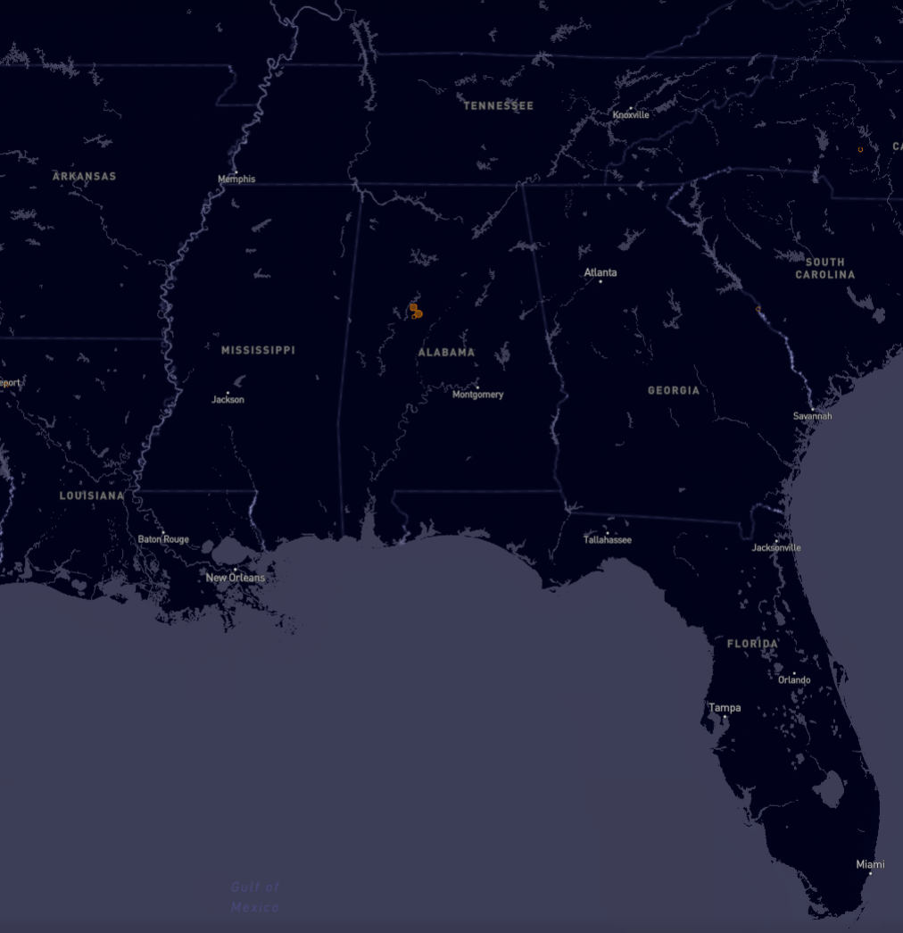 Plumes of the invisible greenhouse gas methane spotted by satellite since mid-February over Alabama.