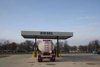 A tanker truck parks at a diesel fuel pump in Illinois.