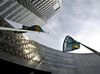 Flags branded with the ABN Amro logo are seen flying outside the ABN Amro Bank NV headquarters in Amsterdam.