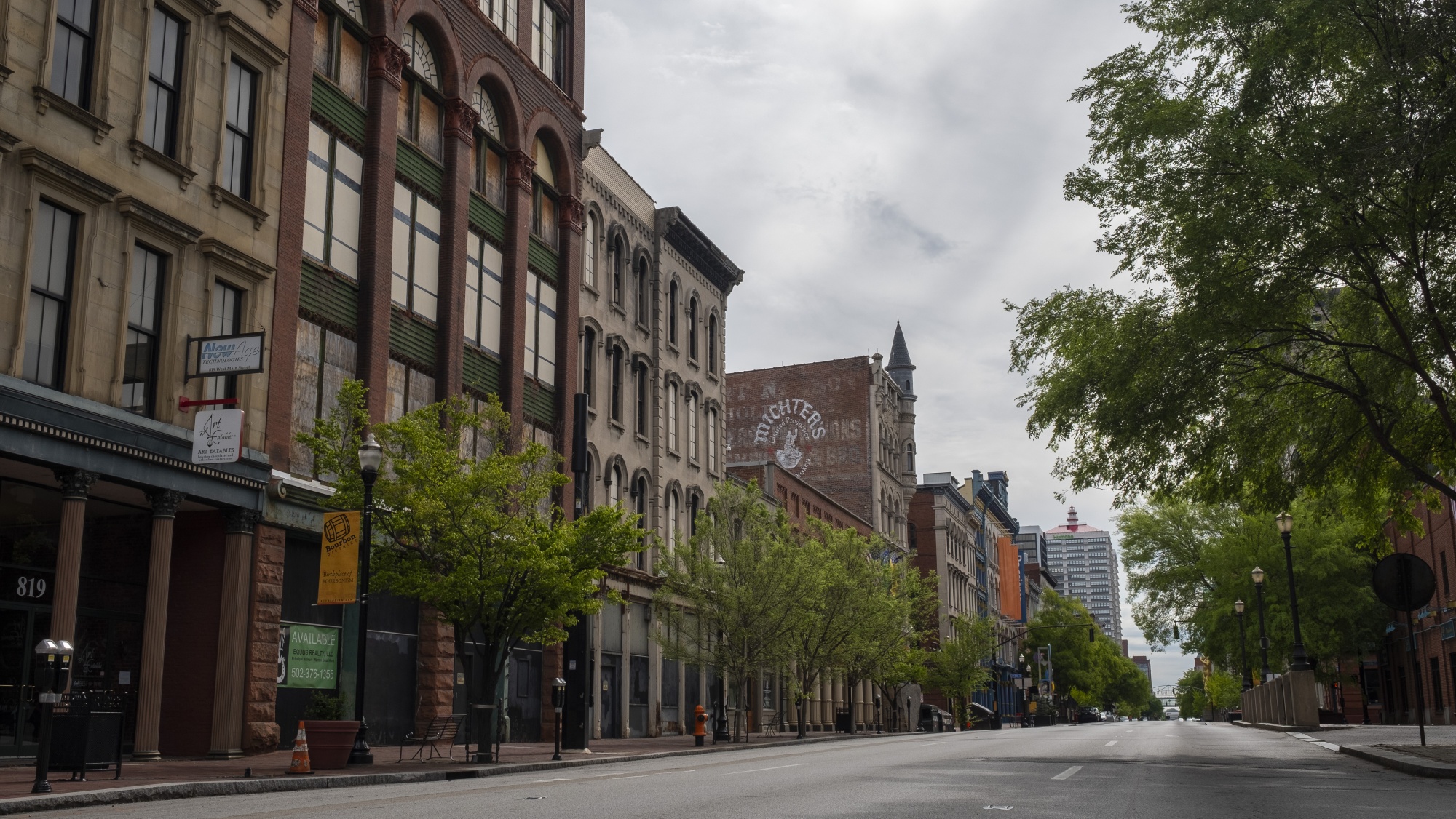 Main Street stands empty in downtown Louisville, Kentucky, U.S.