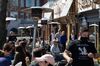 People dine outside at a restaurant in Plymouth, Michigan on March 21.