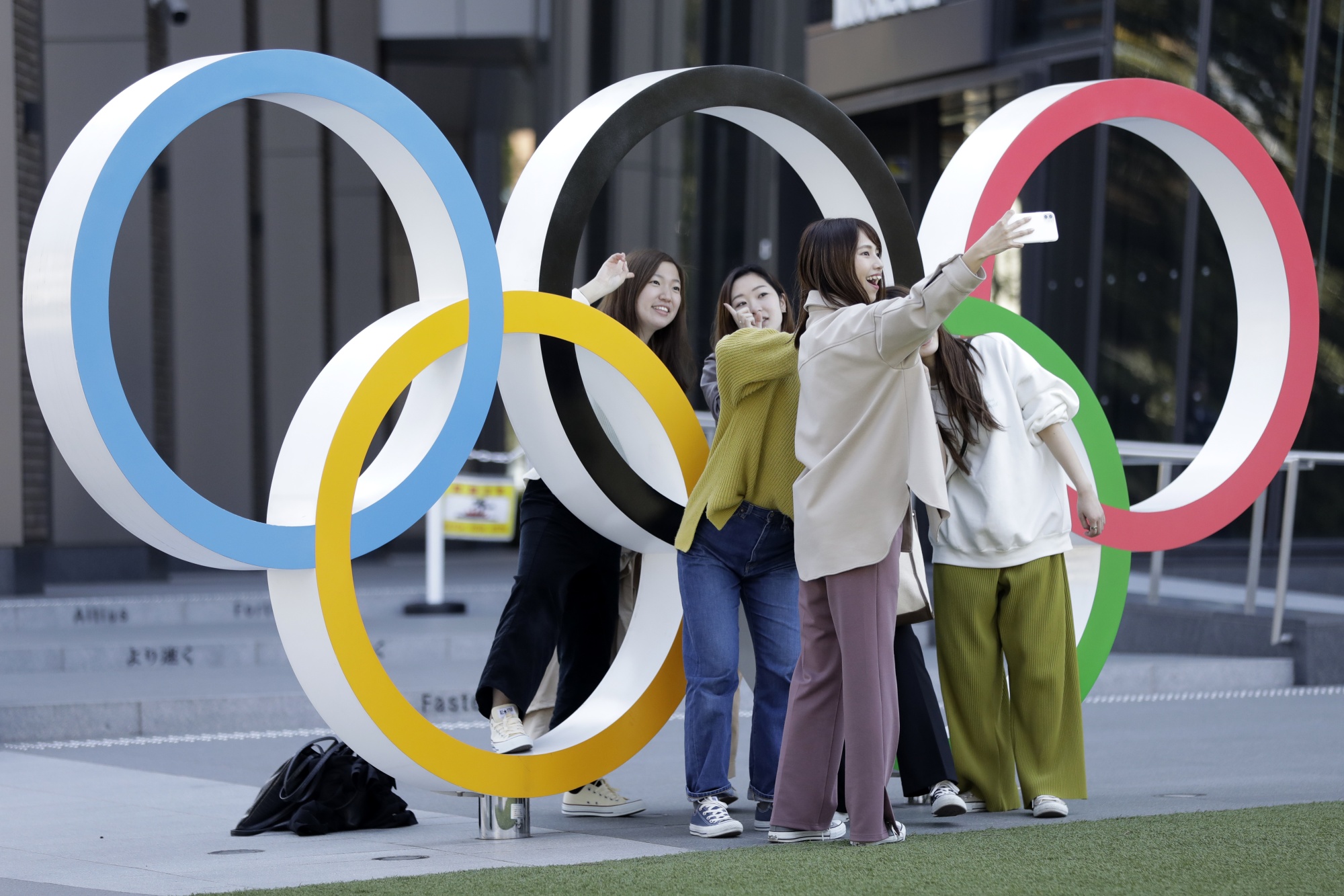 The Olympic rings installed outside the Japan Olympic Museum in Tokyo, on March 11.