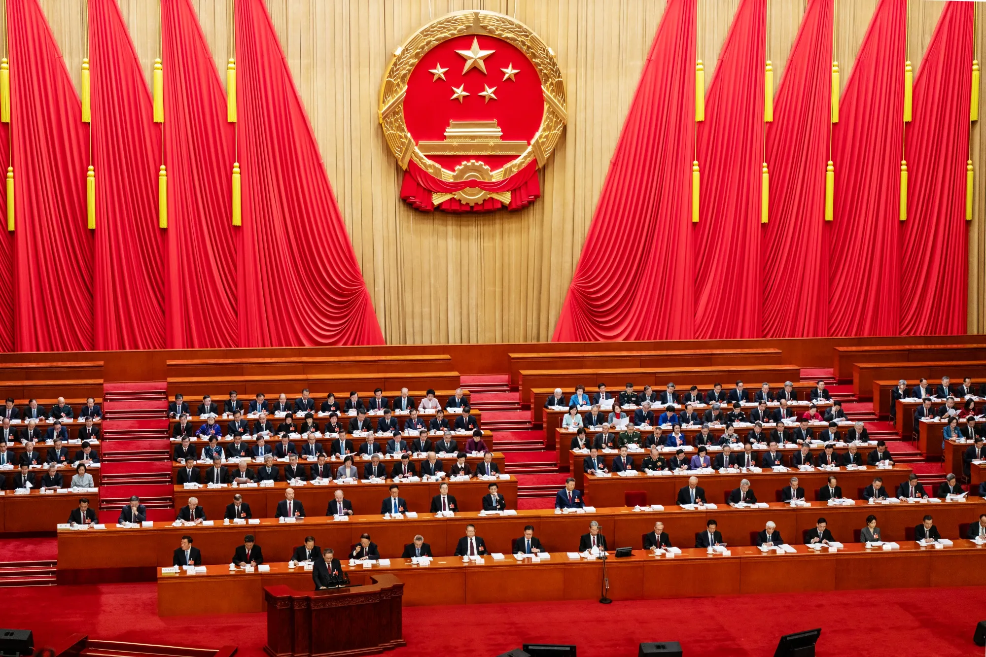 Li Qiang speaks during the opening session of the National People’s Congress at the Great Hall of People in Beijing, on March 5.