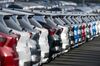 Newly manufactured Nissan Motor Co. automobiles sit parked at the company's factory in Sunderland, U.K.