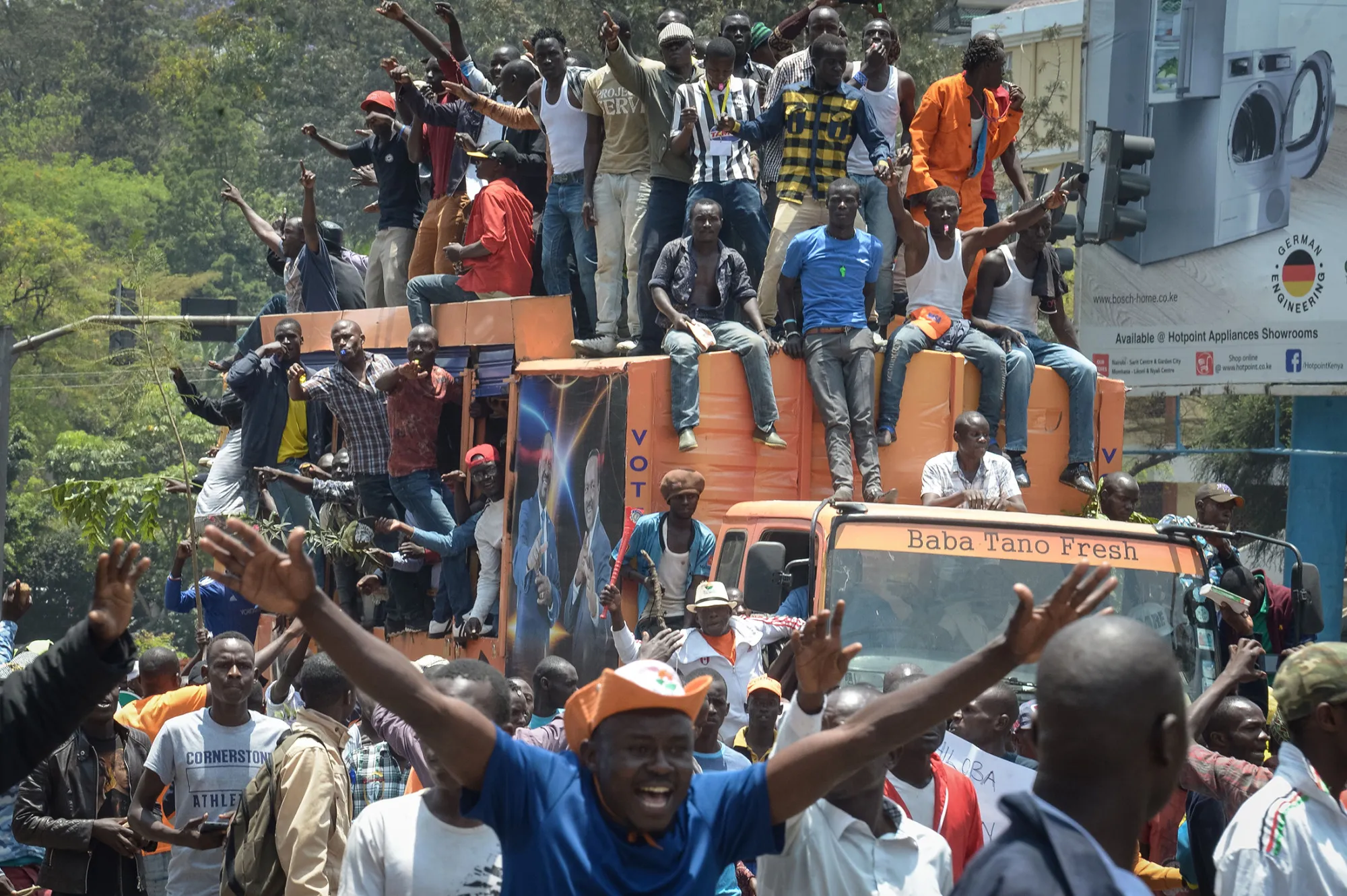 National Super Alliance supporters demonstrate in Nairobi on Sept. 26, 2017.
