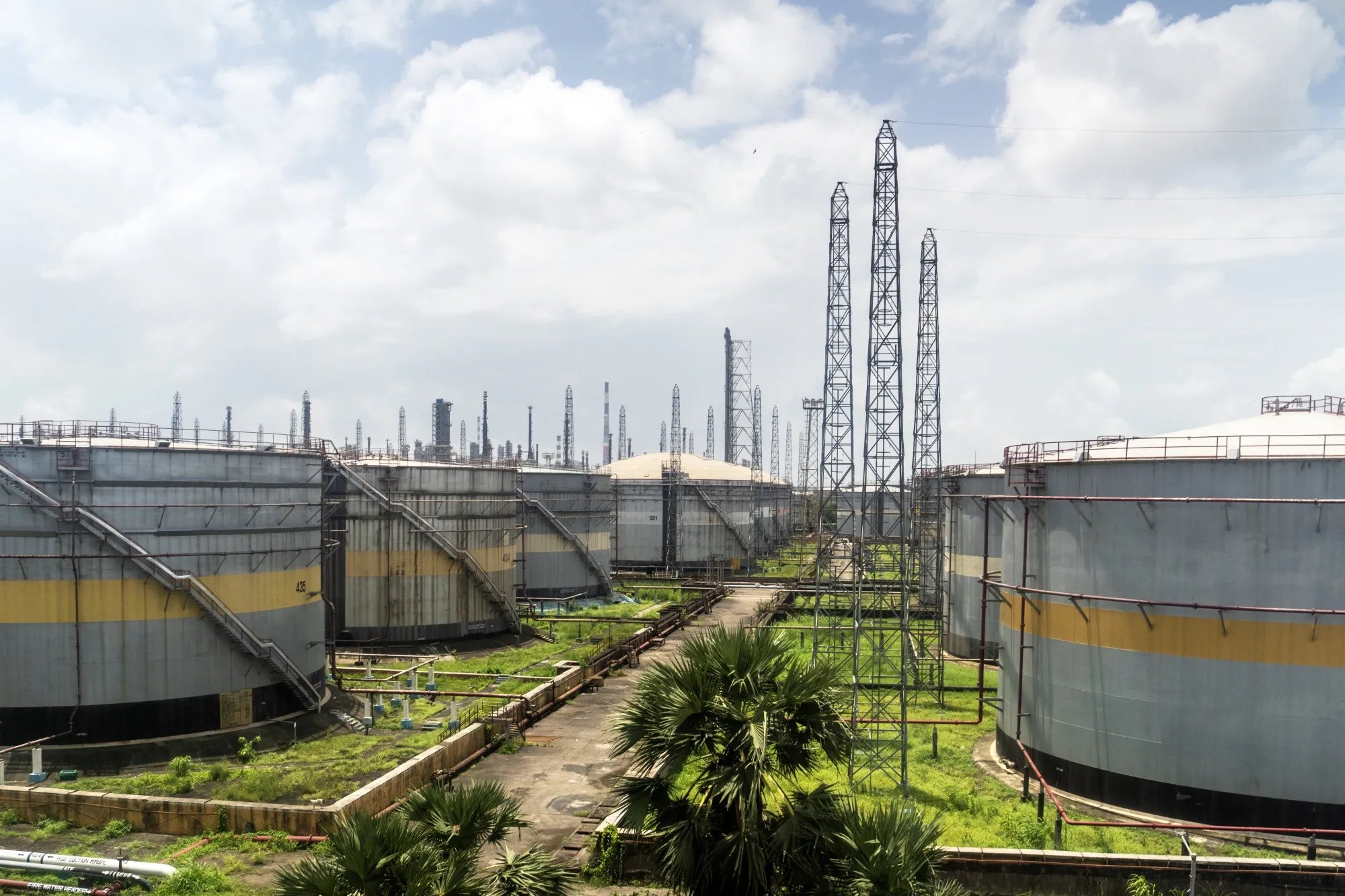 Storage tanks at a Bharat Petroleum Corp. oil refinery in Mumbai.