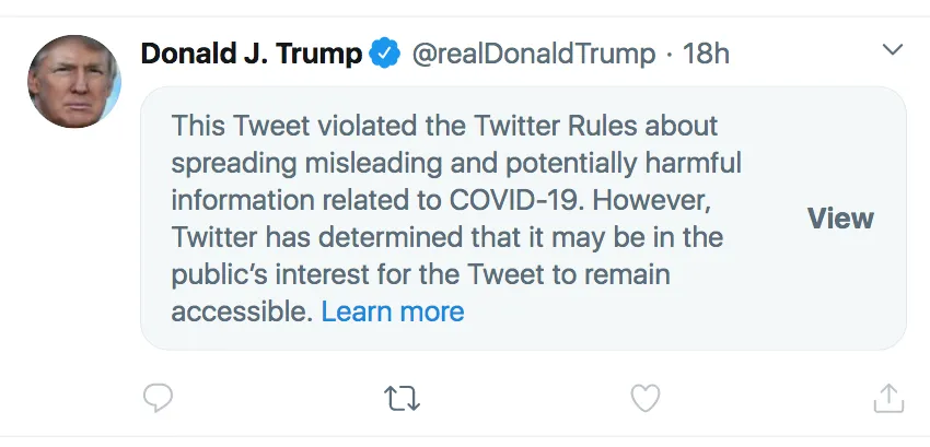 Twitter Inc.’s a warning screen over the tweet.