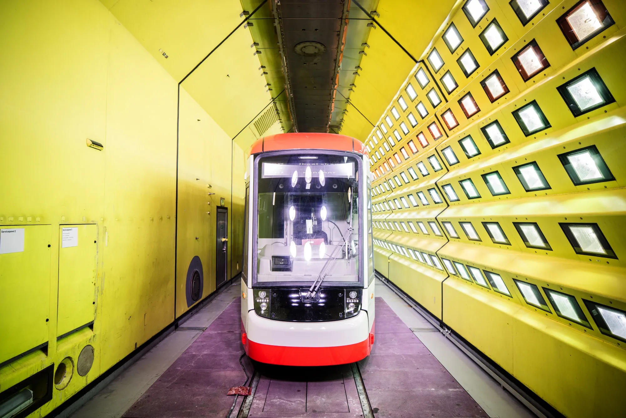 A sun simulation in the weather tunnel at the Rail Tec Arsenal facility in Vienna.