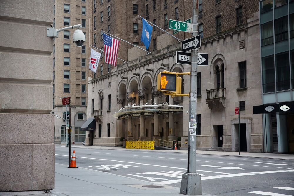 Empty streets and sidewalks in New York, U.S.