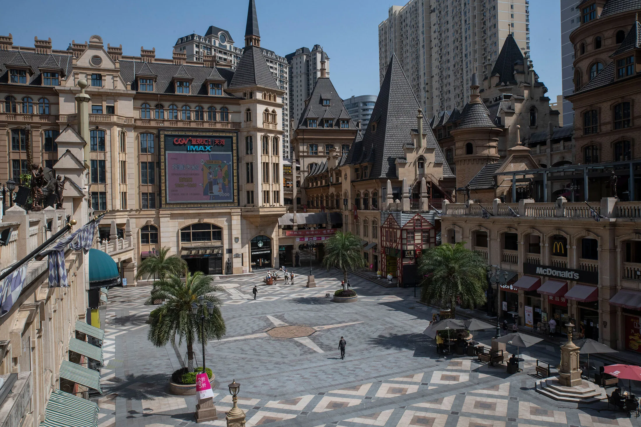 A deserted German-themed mall in Wuhan, China, on April 15. As the city’s lockdown has been partially lifted, people tend to avoid public spaces including malls.