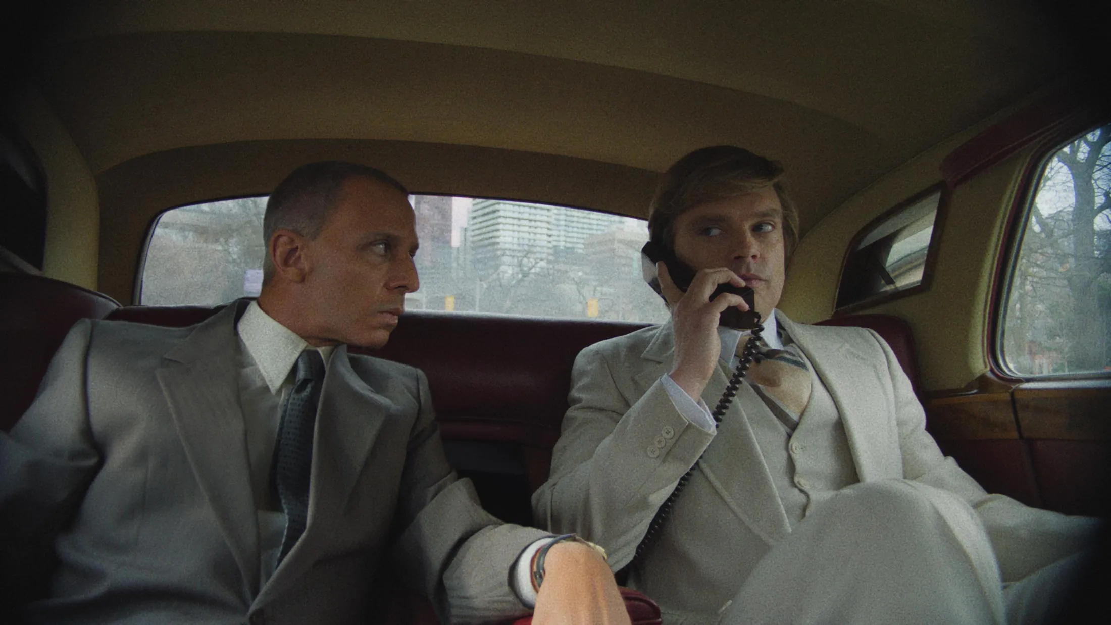 Jeremy Strong (left) as Roy Cohn and Sebastian Stan (right) as Donald Trump in The Apprentice, a film by Ali Abbasi.