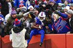 Buffalo Bills wide receiver John Brown (16) celebrates his touchdown during the second half of an NFL football game against the New England Patriots, Sunday, Jan. 8, 2023, in Orchard Park. (AP Photo/Adrian Kraus)