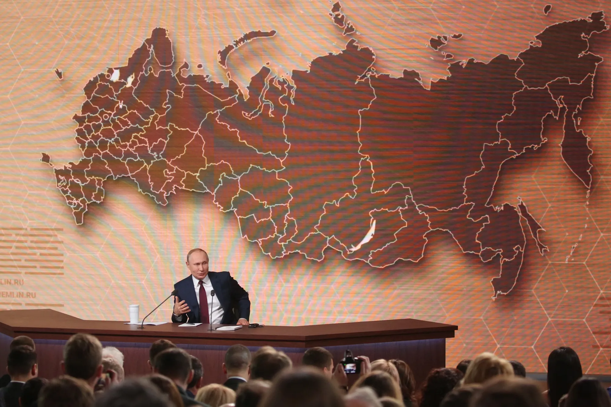 Vladimir Putin&nbsp;speaks during his annual news conference in Moscow on&nbsp;Dec. 19,.
