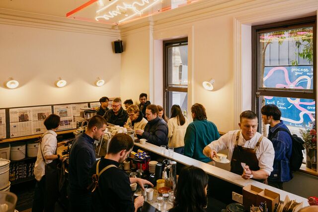 View of baristas preparing orders at Patricia Coffee Brewers.