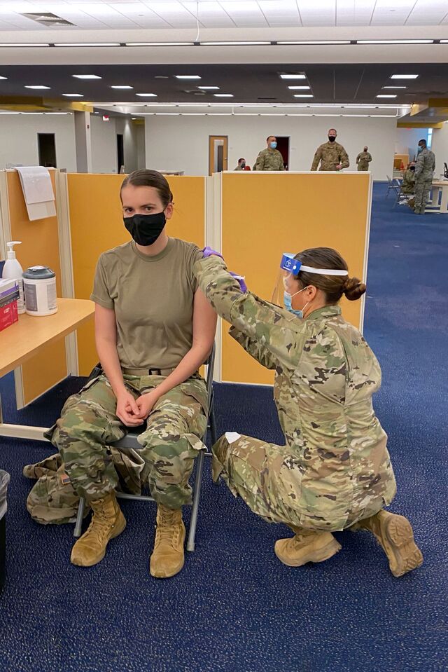 Captain Keenan receives the Covid-19 vaccine. Source: Courtesy of Captain Regan Keenan