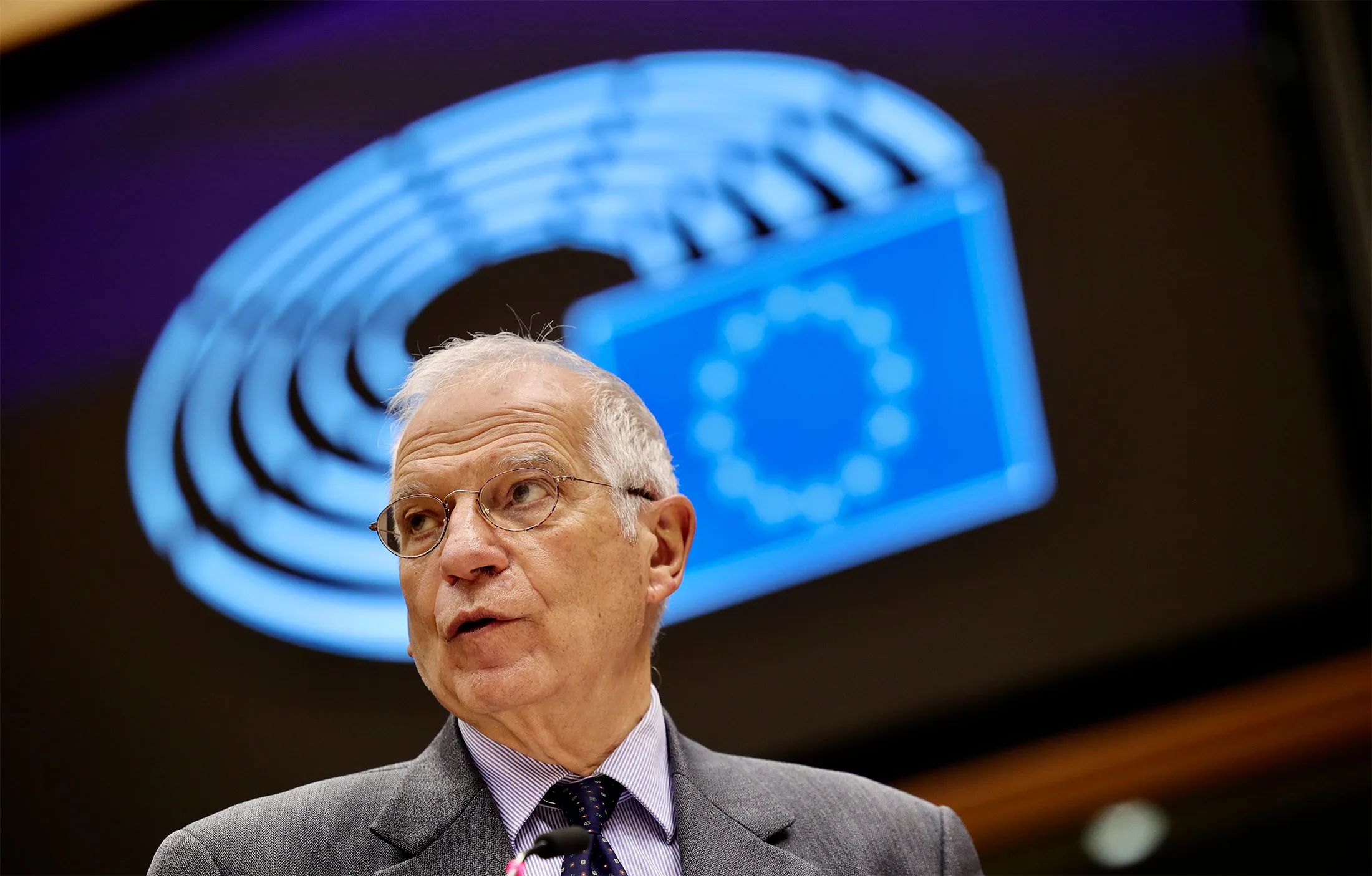  Josep Borrell speaks during a plenary session at the European Parliament in Brussels, on Nov. 24.