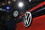 A VW badge on the front of a Volkswagen ID.5 GTX all-electric automobile during the world unveiling last month. 