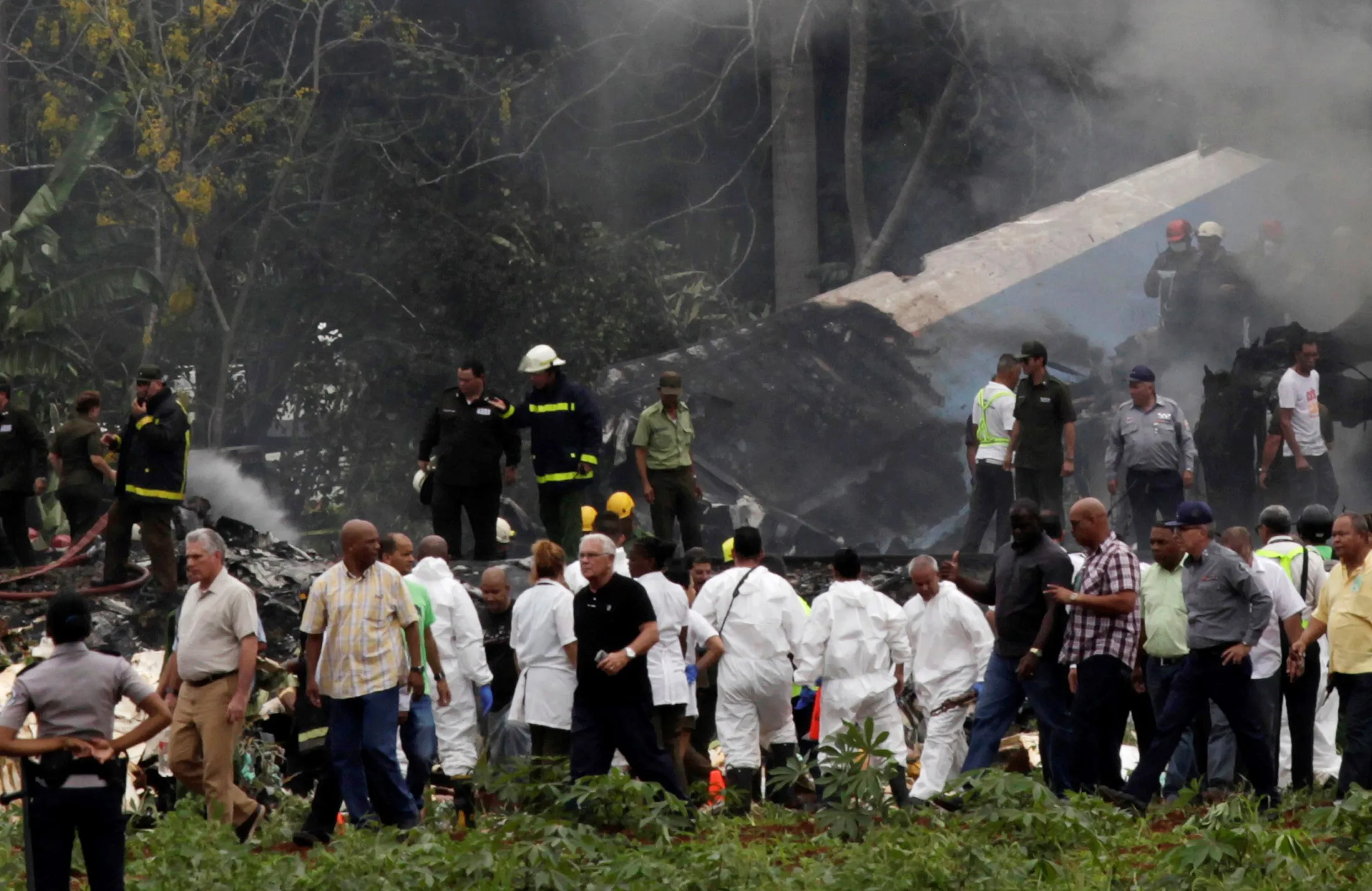 Emergency crews work at the crash&nbsp;site.