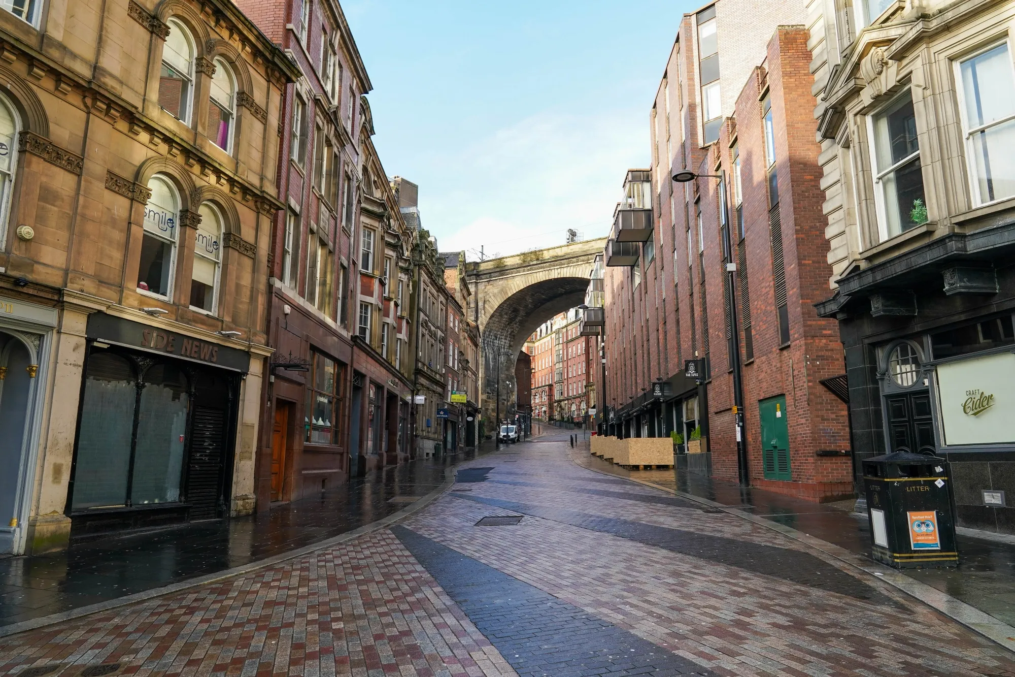 Empty streets during the third lockdown in Newcastle, U.K., on Jan. 6.&nbsp;