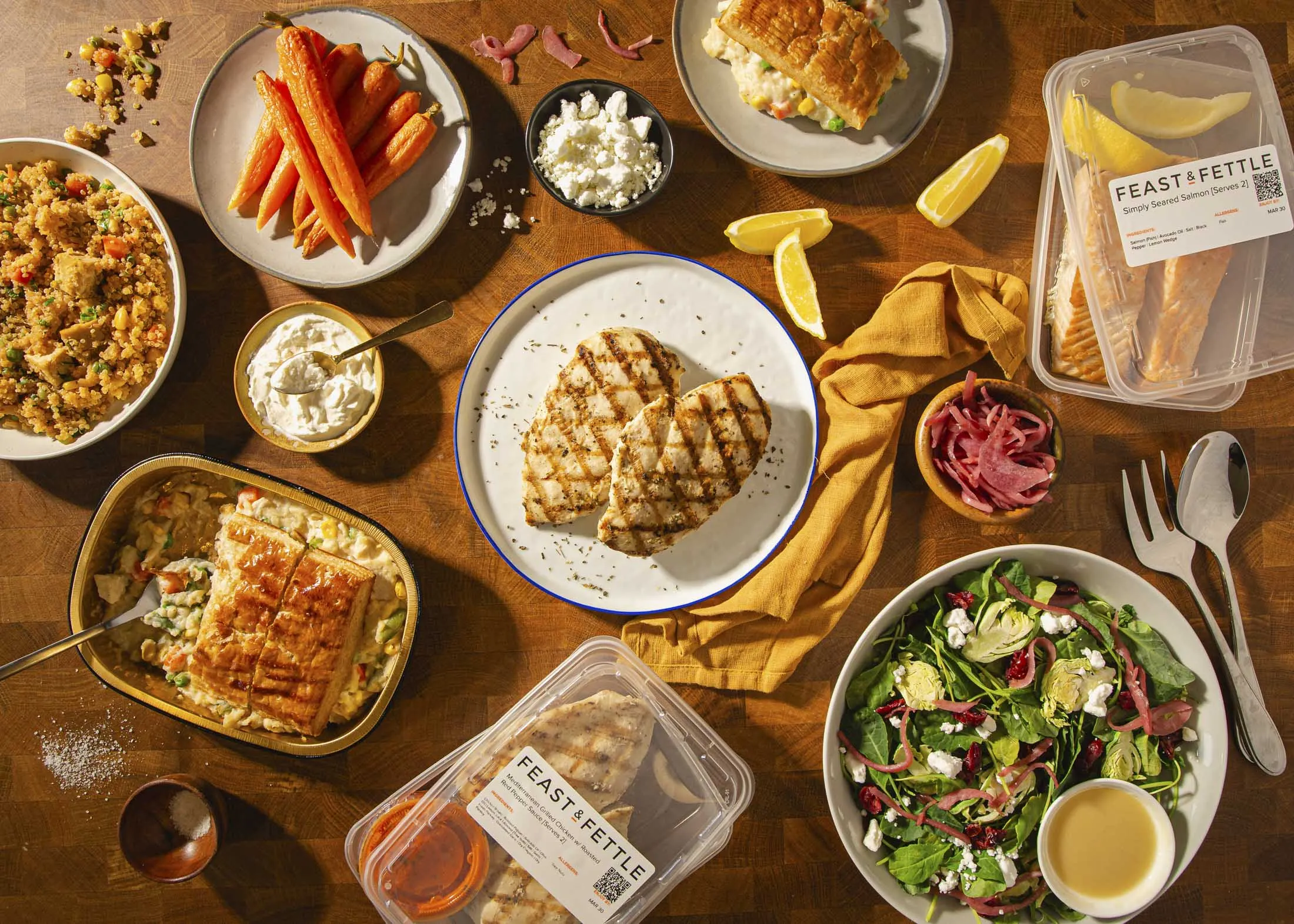 A range of&nbsp;entrees from Feast &amp; Fettle, many of which are cheaper than if you spent&nbsp; time making them at home.