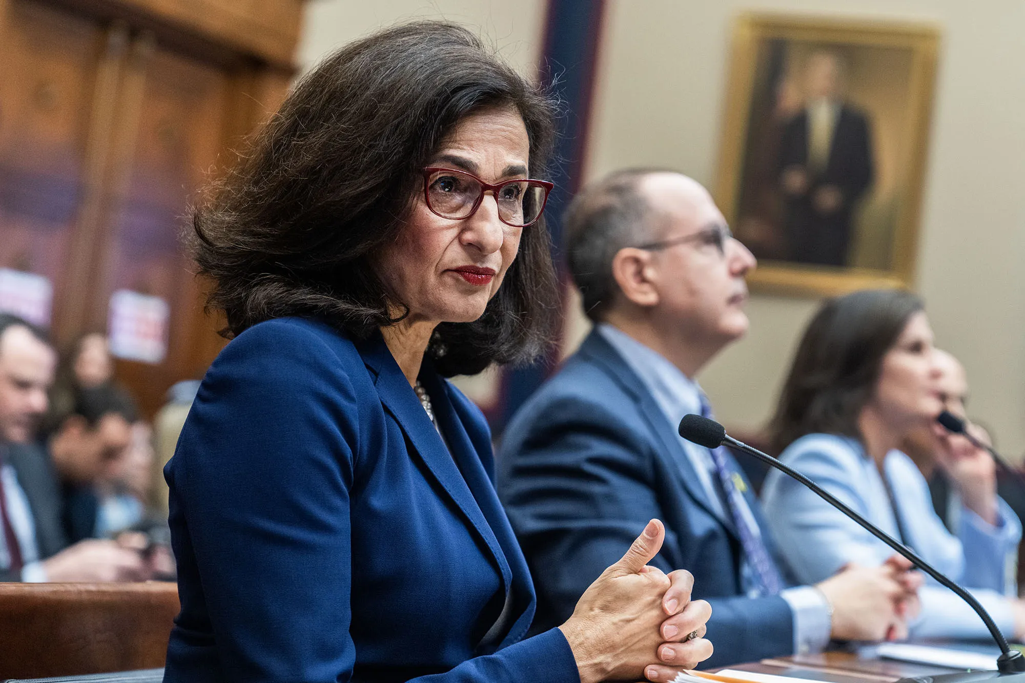 Minouche Shafik testifies during the House Education and a Workforce Committee hearing in Washington DC on April 17.