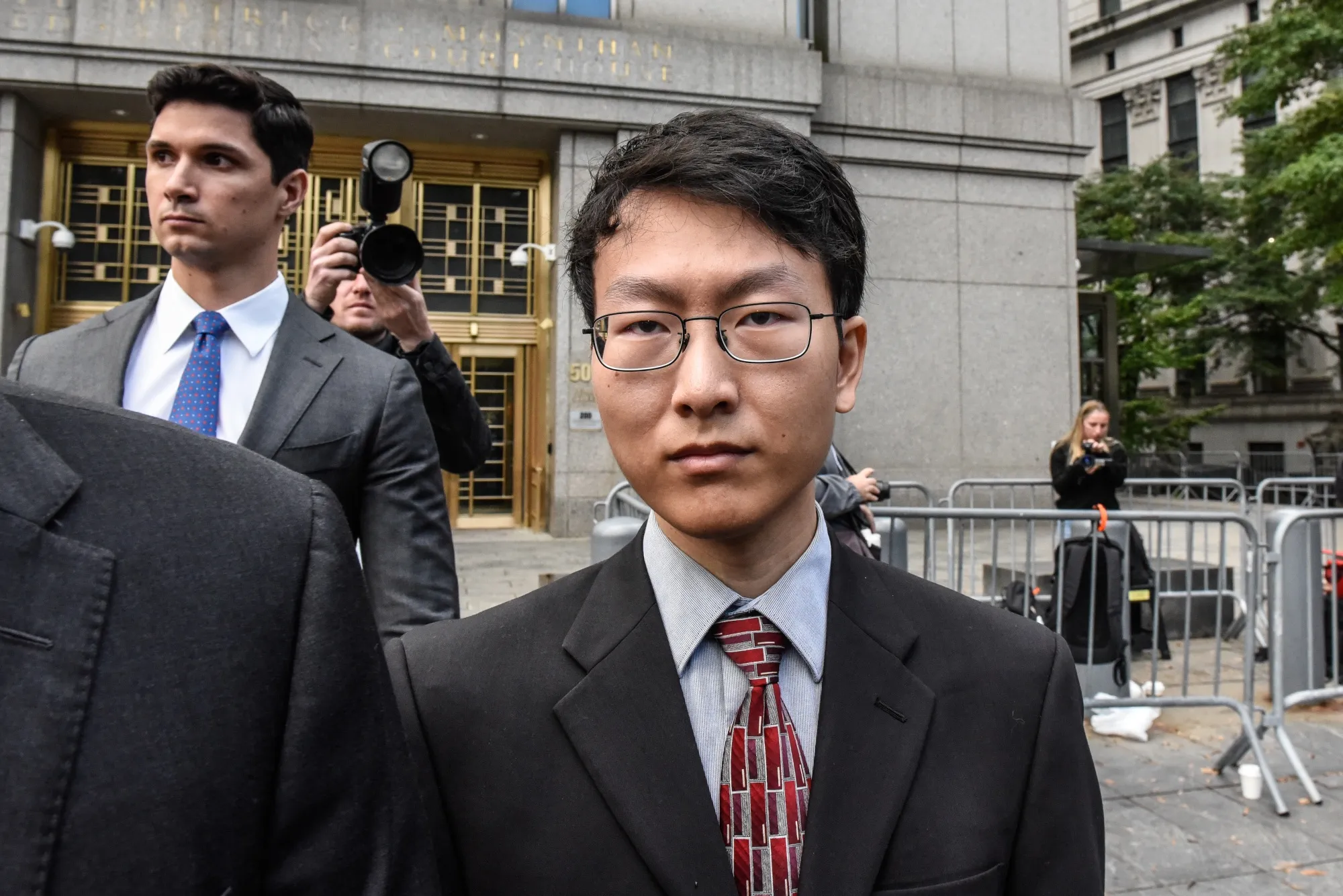 Gary Wang&nbsp;exits court in New York&nbsp;on Oct. 10, 2023.
