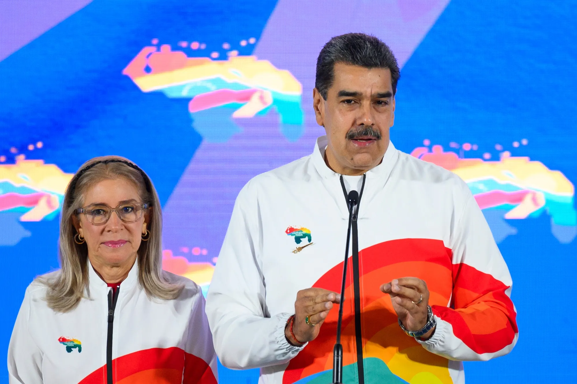 Nicolas Maduro speaks after casting a ballot in Caracas during a referendum on the disputed Essequibo territory on Dec. 3.