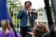 Democratic Gubernatorial Candidate Stacey Abrams Holds Press Conference On Primary Day 