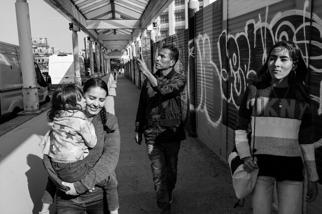 The Tonito family explores the streets in the Queens borough of New York., on April 26. 