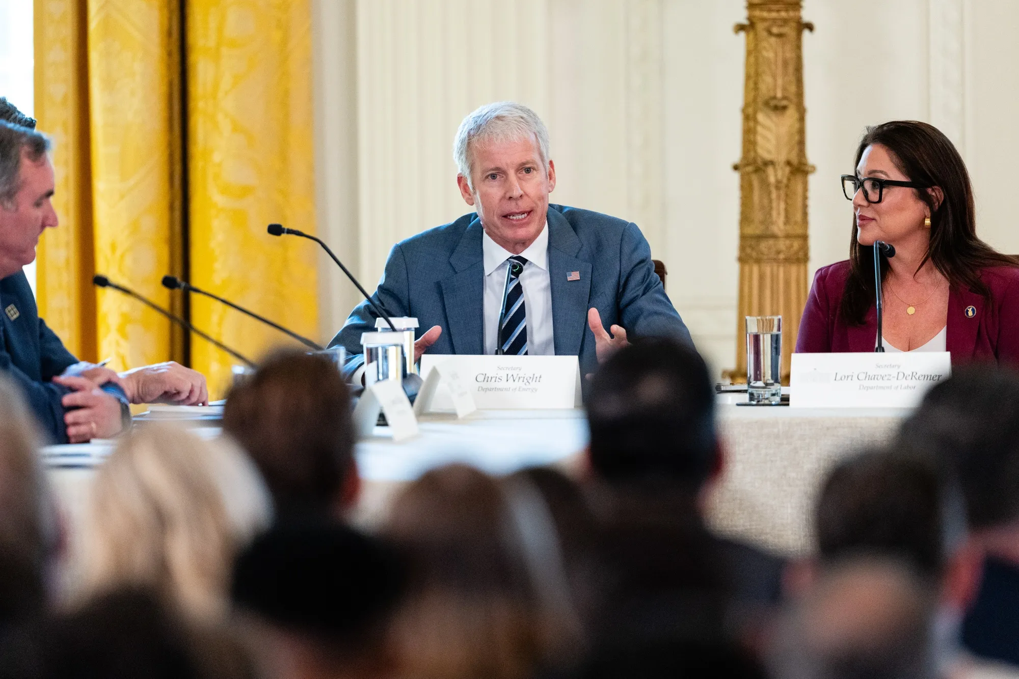 Chris Wright, US secretary of energy, speaks during a meeting of the White House Task Force on AI Education at the White House&nbsp;on Sept. 4.&nbsp;