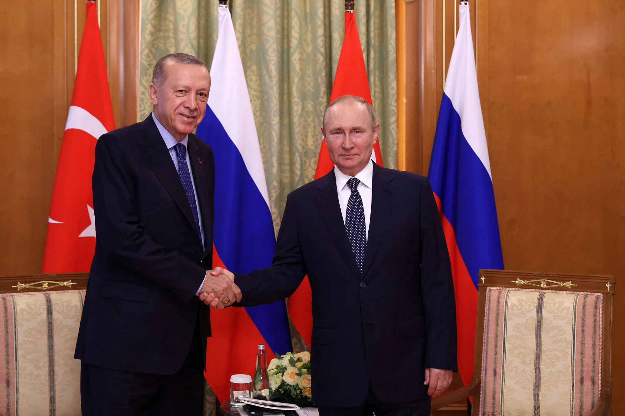 Recep Tayyip Erdogan and Vladimir Putin during a meeting in Sochi, on Aug. 5.