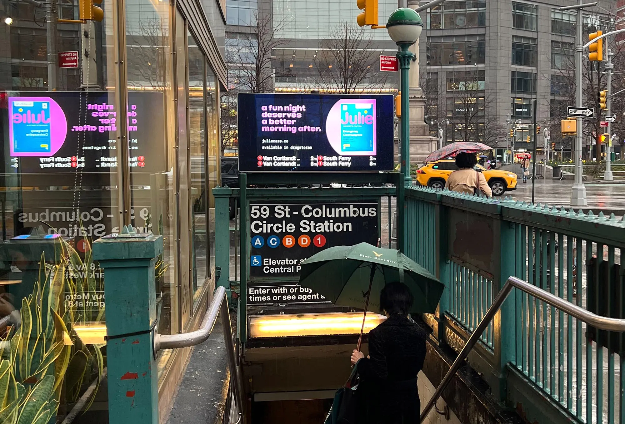 An ad for the Julie morning-after pill on a subway entrance in New York.