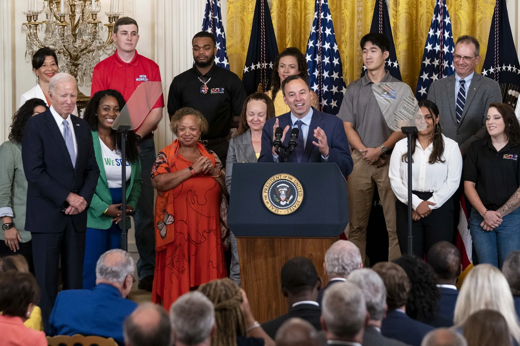 Scott Strazik, chief executive officerof General Electric (GE) Vernova, speaks during an event in the East Room of the White House in Washington, DC.