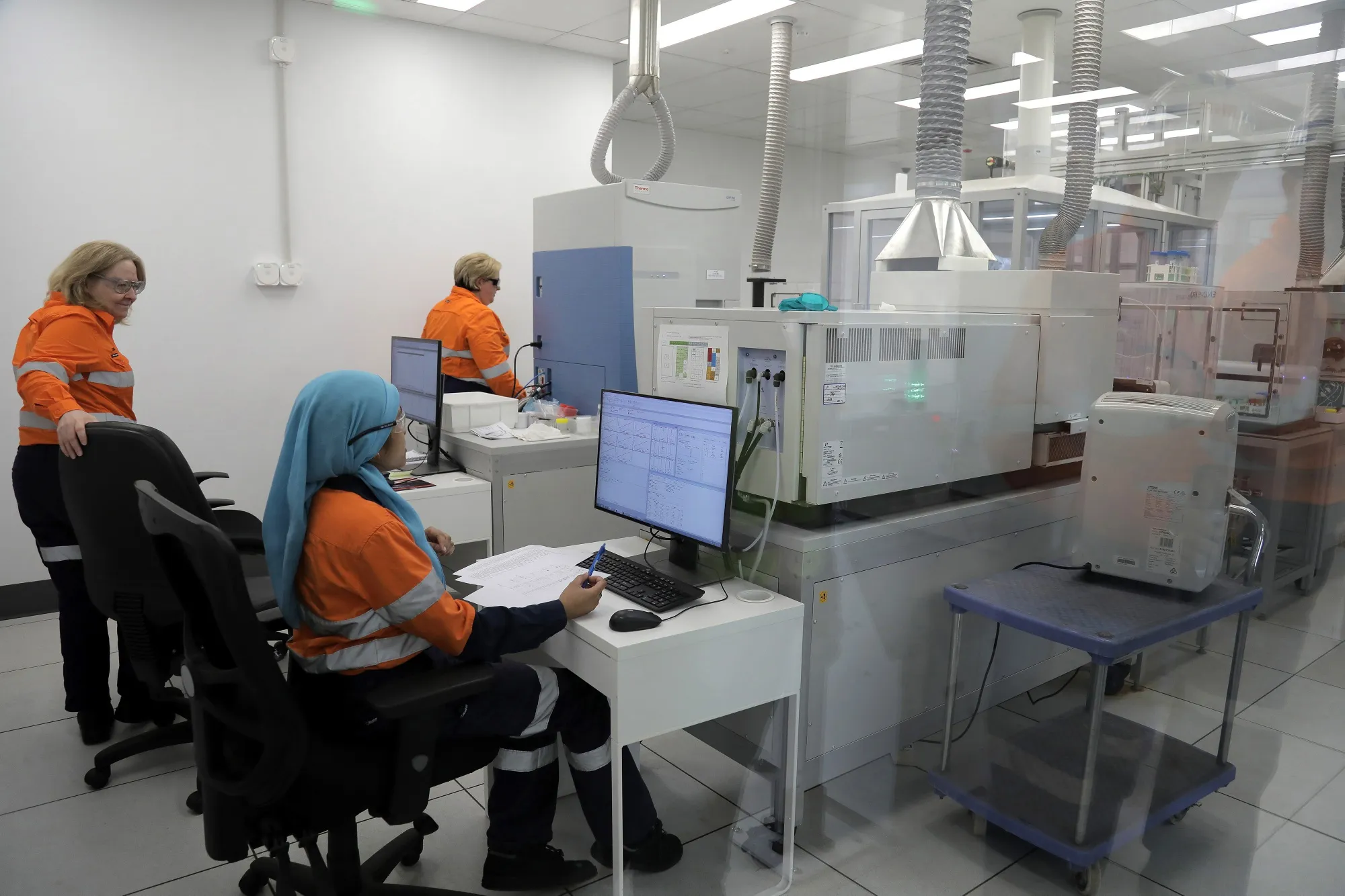 Employees&nbsp;inside a laboratory at the BHP Group Ltd. Kwinana Nickel Refinery in Kwinana, Australia.