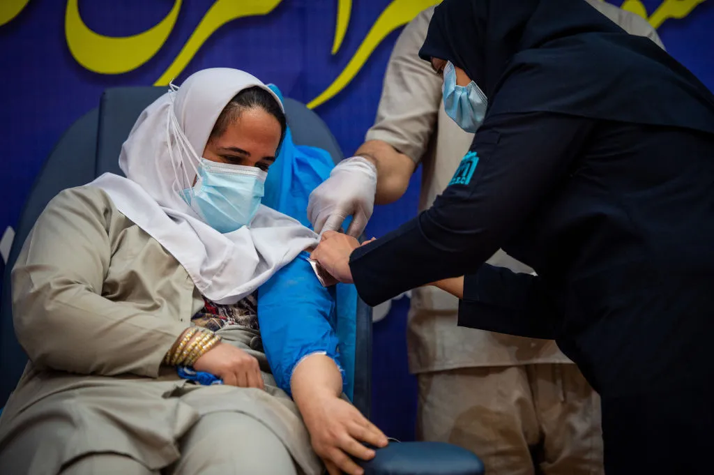 Getting the Sputnik vaccine in Tehran in February.