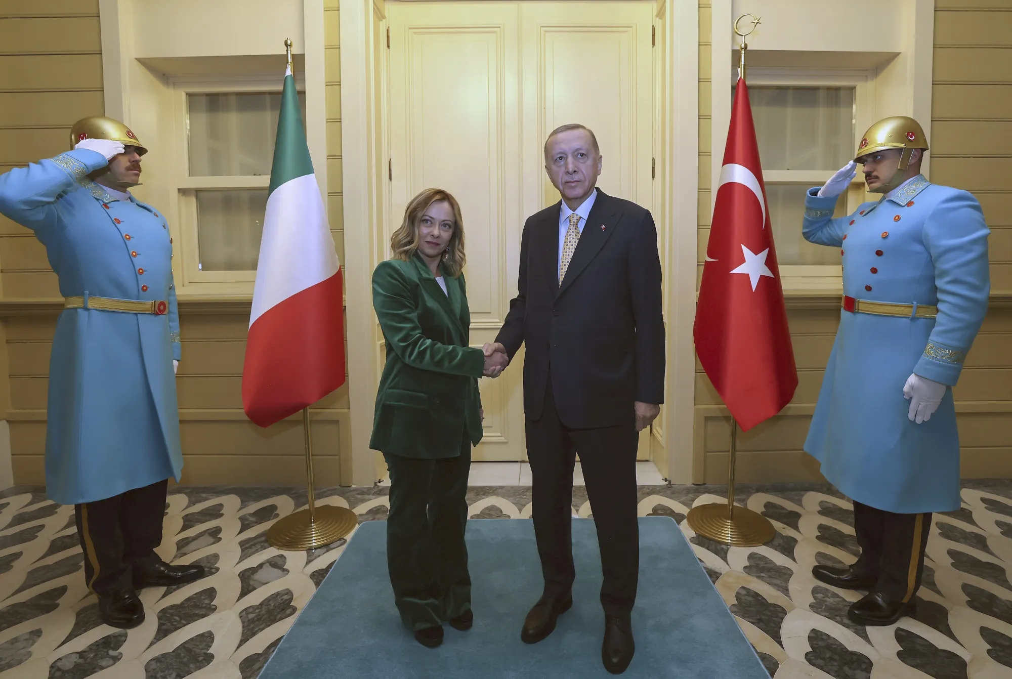 Recep Tayyip Erdogan&nbsp;with Giorgia Meloni, in Istanbul, Turkey, Jan. 20.&nbsp;