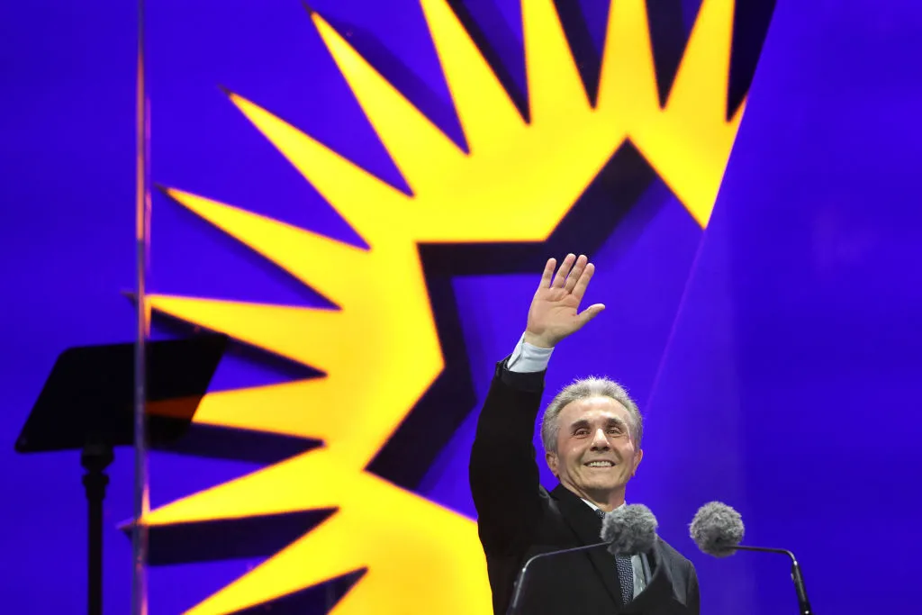 Bidzina Ivanishvili during the final campaign rally of the ruling Georgian Dream party in Tbilisi on Oct 23.