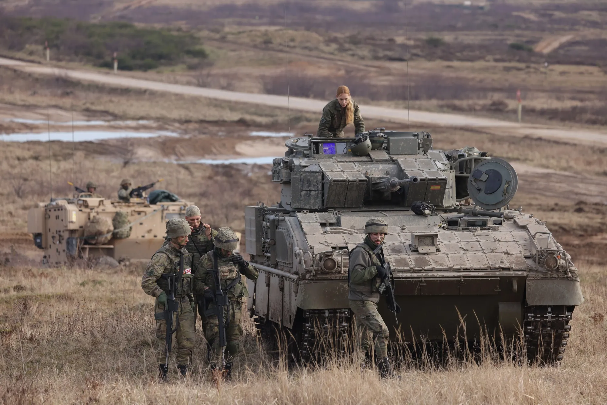 Spanish troops with a Spanish Armed Forces Pizarro armoured fighting vehicle during a NATO military exercise&nbsp;in Drawsko Pomorskie, Poland in 2024.&nbsp;