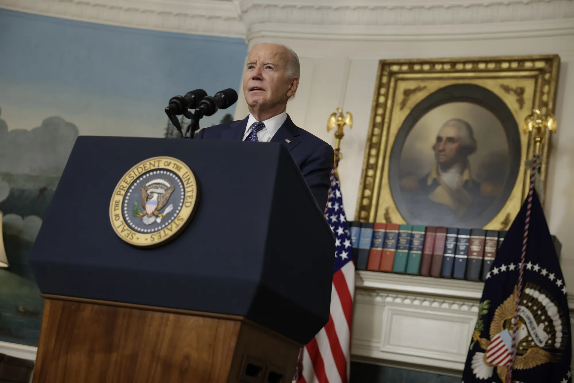 US President Joe Biden speaks at the&nbsp;White House on Thursday, Feb. 8, 2024. He insisted his memory is “fine” and lambasted a DOJ&nbsp;report on his handling of classified information.