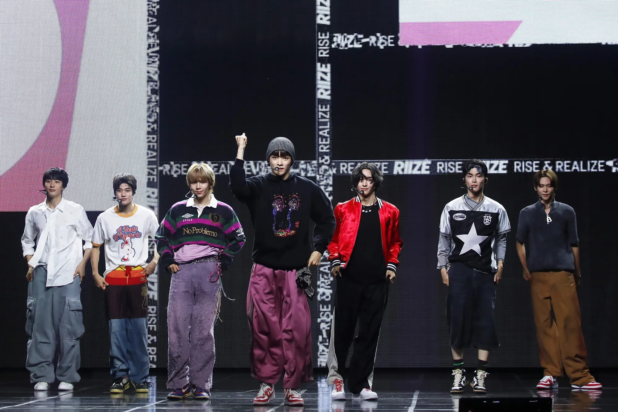 Members of the boy band Riize, managed by SM Entertainment Co., perform during a launch event for the album "Get A Guitar" in Seoul, South Korea, on Monday, Sept. 4, 2023. SM Entertainment, the South Korean company that pioneered the K-pop genre three decades ago, unveiled a new seven-member boy group named Riize in its first band debut in three years.