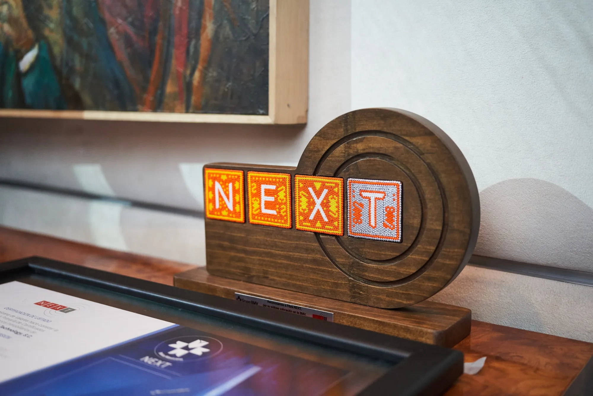 Signage during the Fibra Next opening bell ceremony on the floor of the Mexican Stock Exchange (BMV) in Mexico City, Mexico, on Wednesday, Aug. 6, 2025.&nbsp;