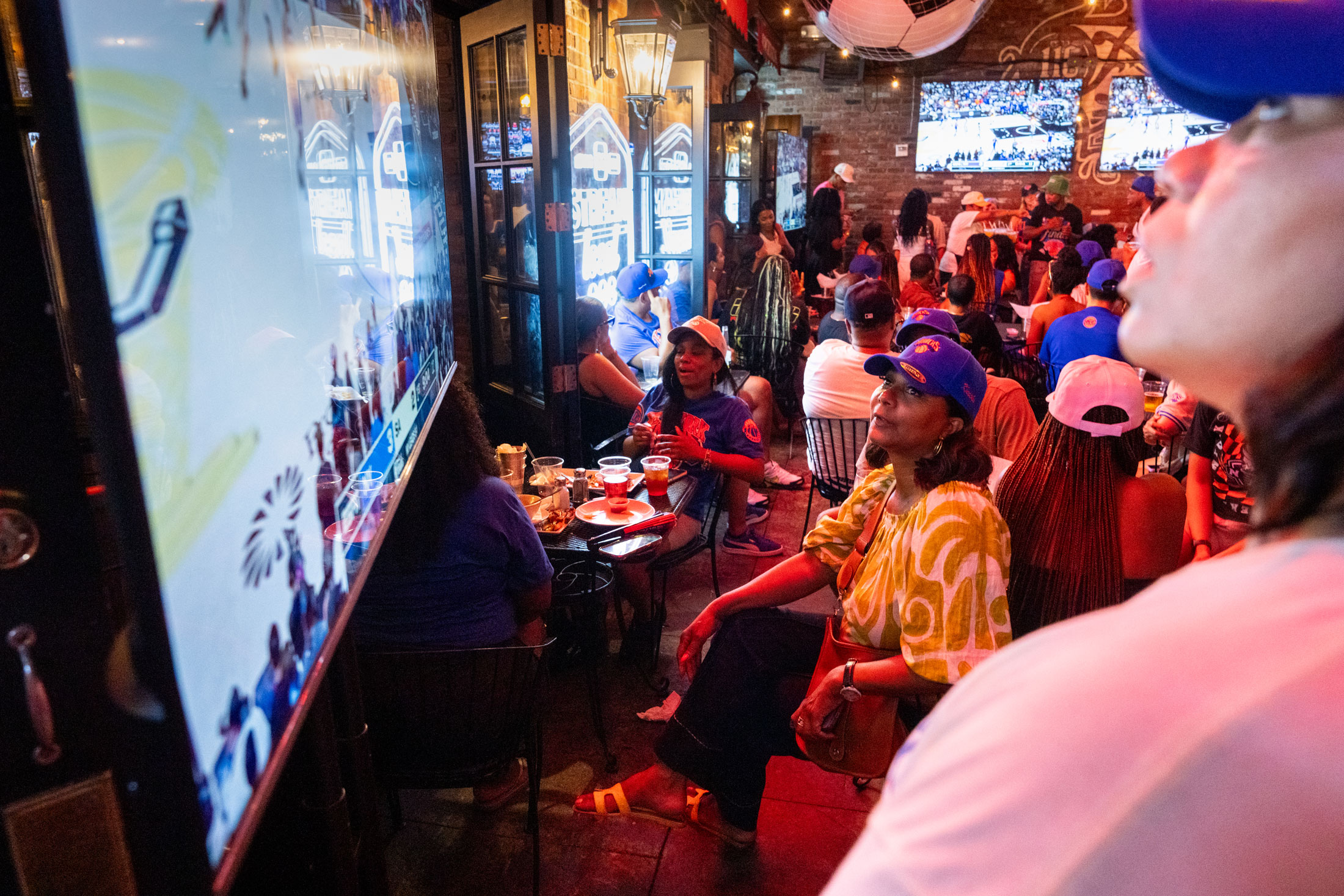Fans watch Game 5 of the NBA finals in New York.